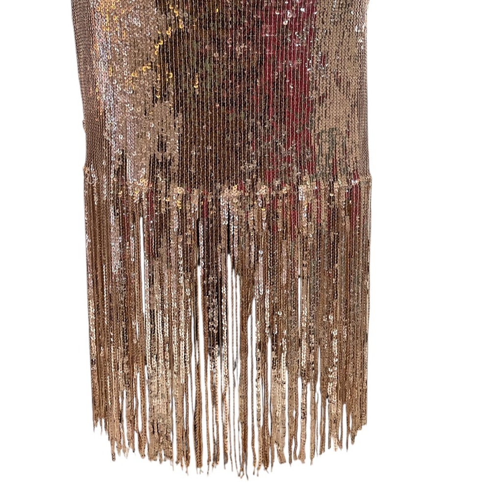Strapless rose gold sequin dress,tassel sequin bottom, Large,New - Picture 3 of 7